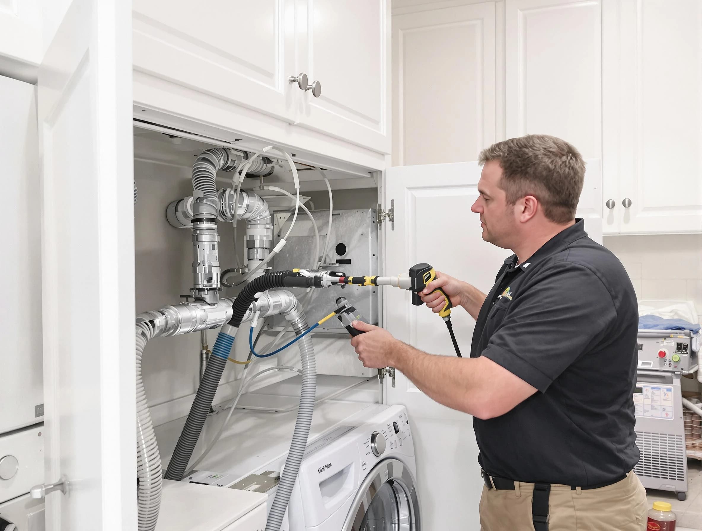 Belen Dryer Vent Cleaning professional removing severe blockage from a clogged dryer vent in Belen
