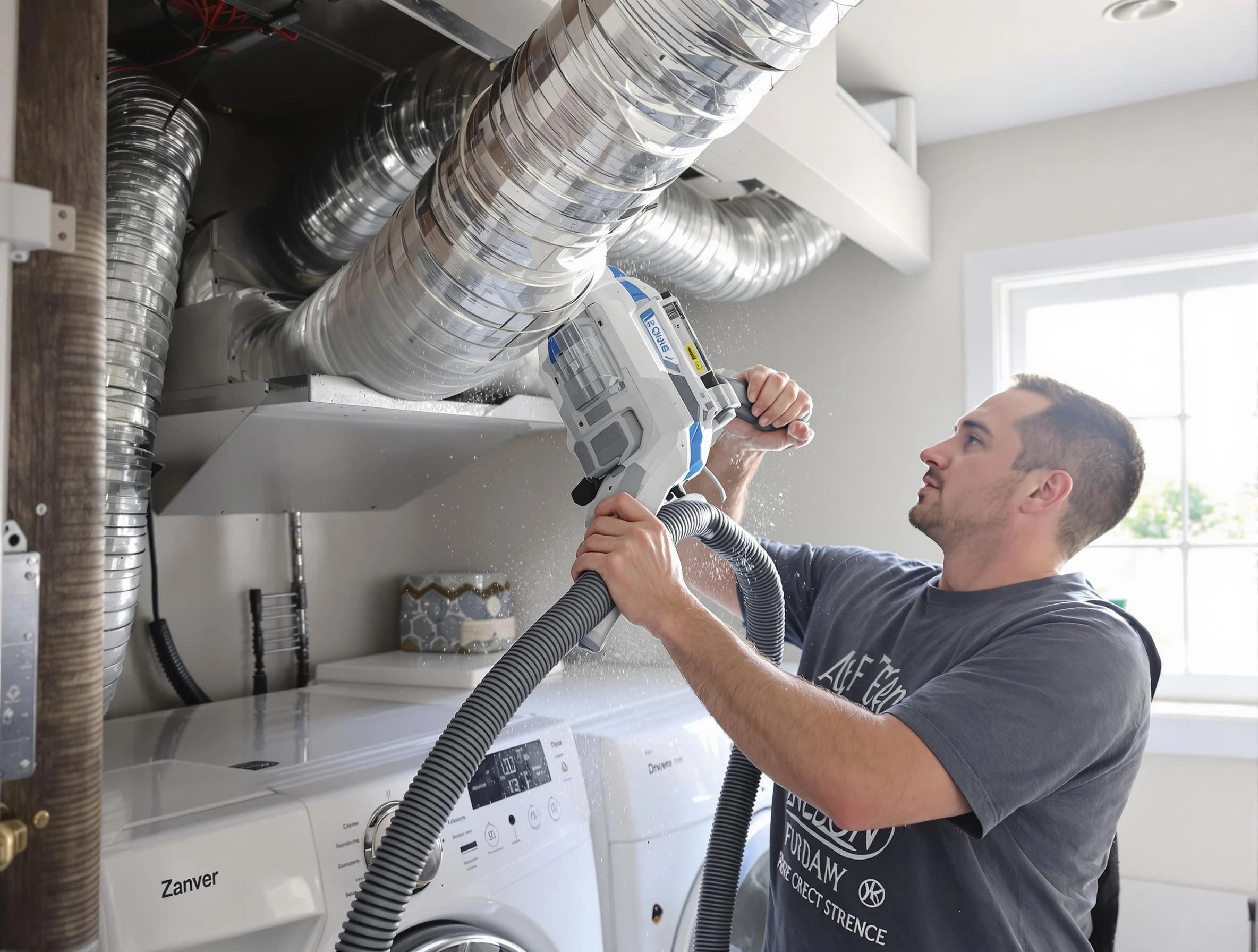 Belen Dryer Vent Cleaning specialist cleaning deep within a dryer vent duct system in Belen
