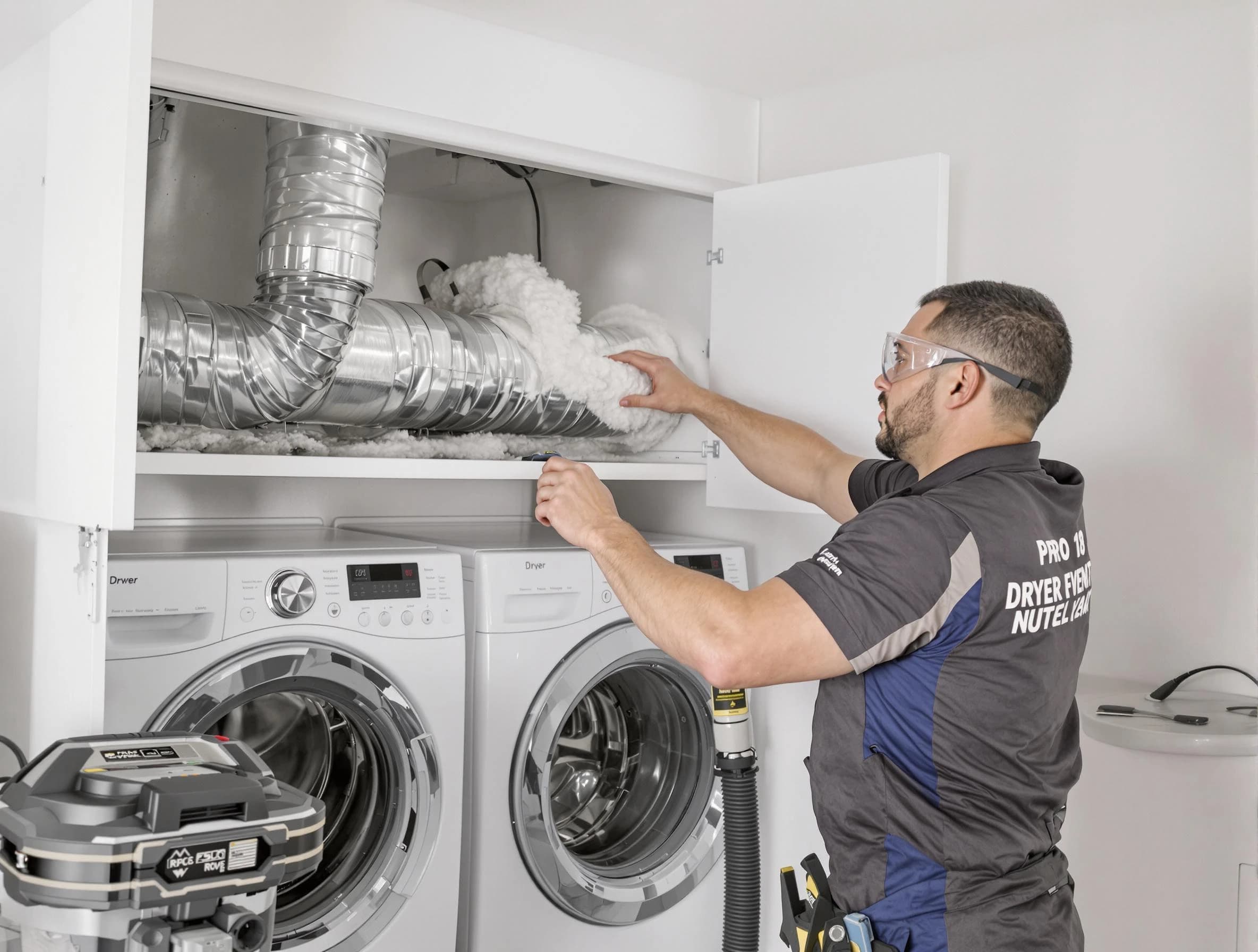 Belen Dryer Vent Cleaning certified technician performing specialized gas dryer vent cleaning in Belen