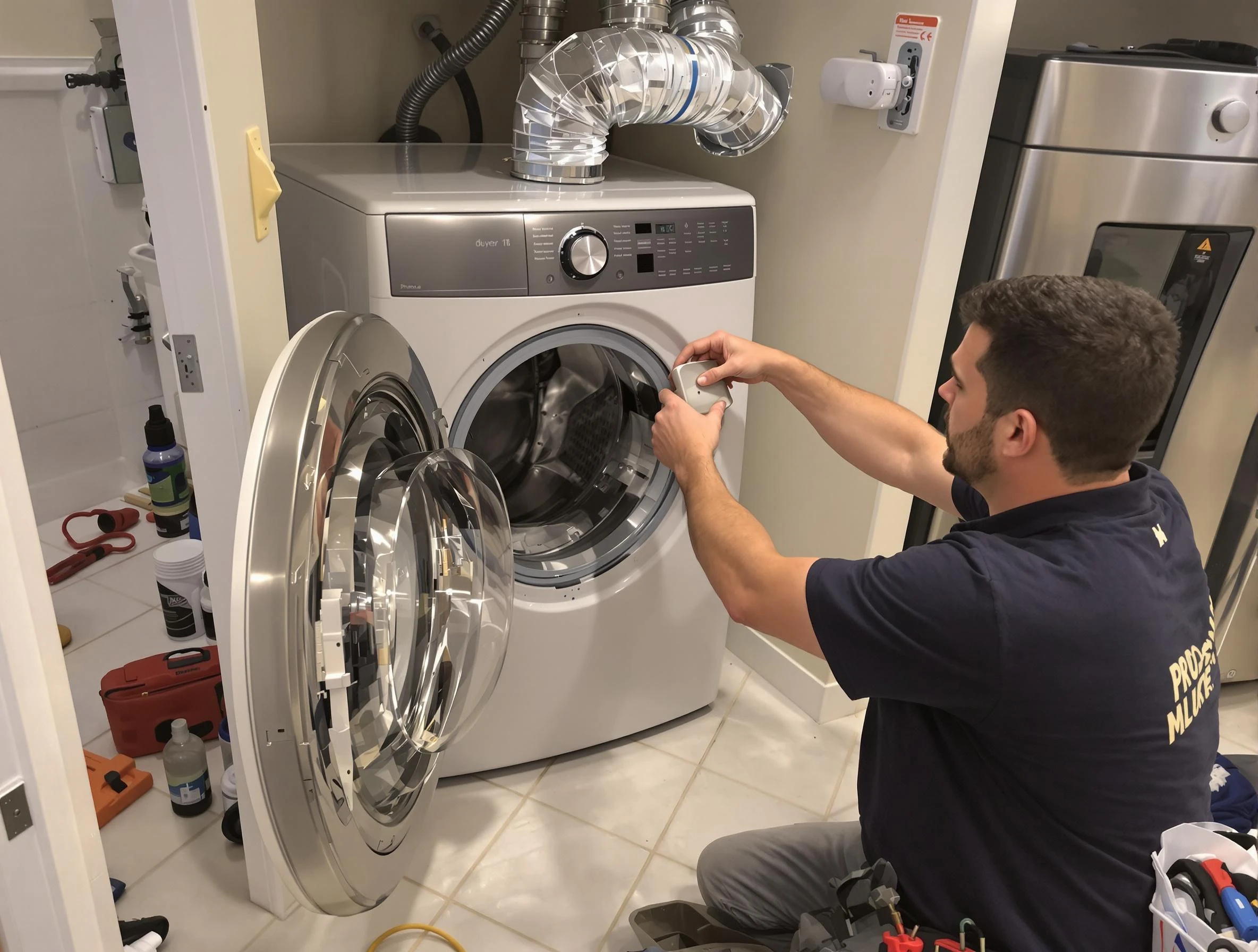 Belen Dryer Vent Cleaning technician performing precise dryer vent hose installation in Belen